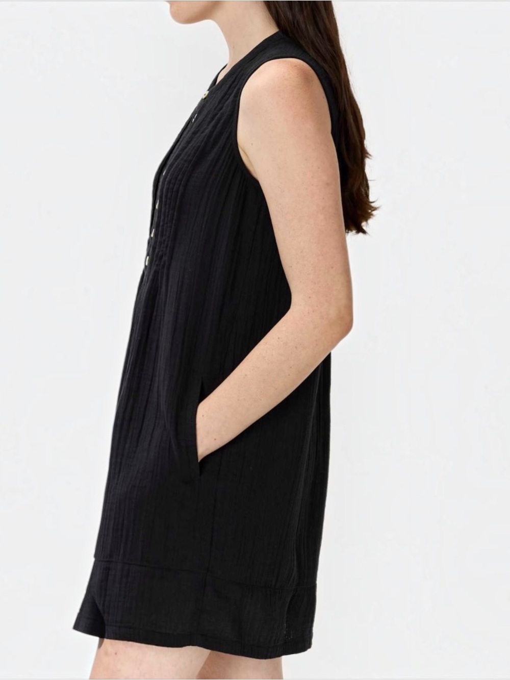 Quince Organic Cotton Gauze Sleeveless Swing Dress Black - Picture 2 of 9